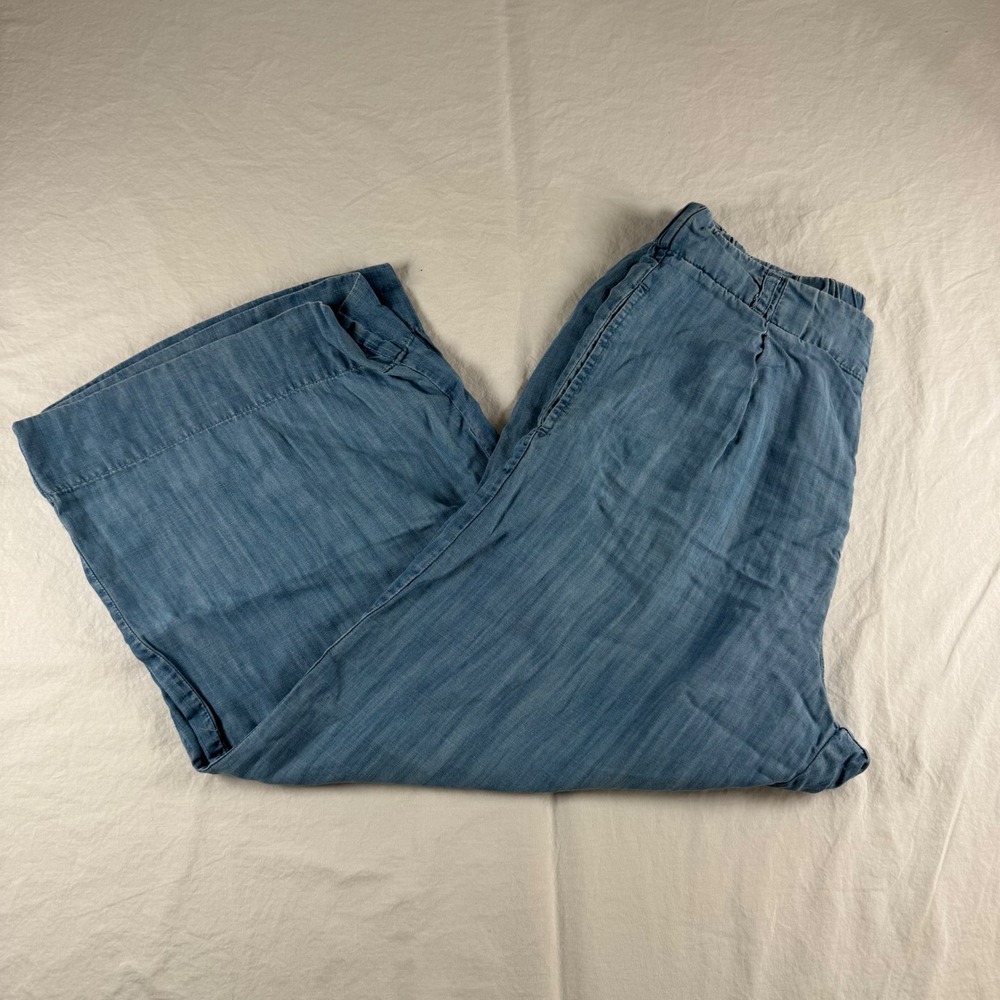 Cloth & Stone Anthropologie Women's Size M Blue Wide Leg Tencel Cropped Pants
